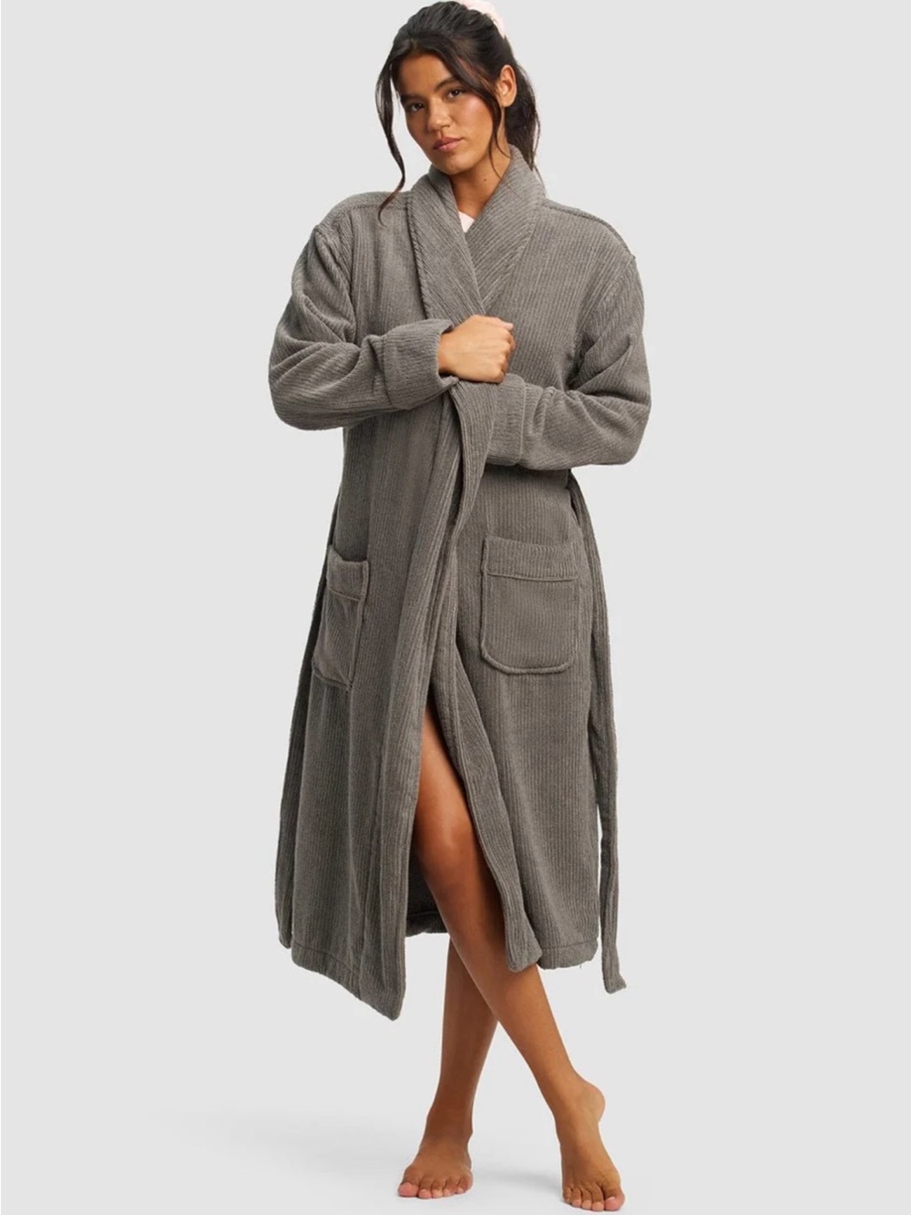 Cozy Earth Ribbed Terry Bath Robe - Charcoal / L (Brand new)